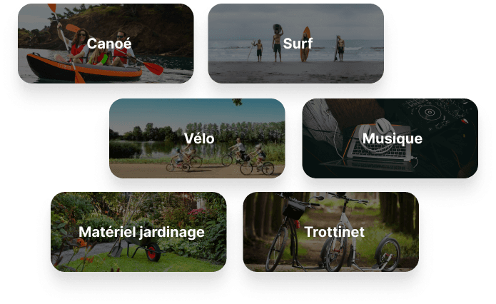 Exemple de quelques business pour lequels cette solution est interessante (Vélo, Surf, Trotinet, Canoé, Musique, Jardinage)